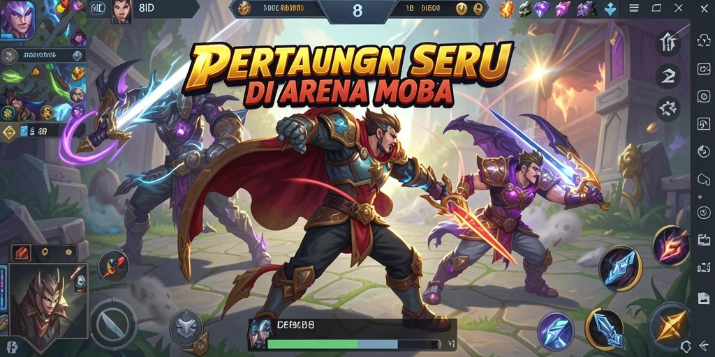 Screenshot utama 8ID menampilkan aksi seru di arena MOBA.