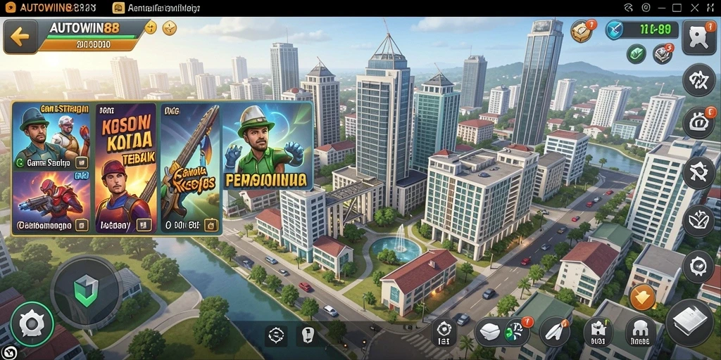 Tampilan gameplay menarik di AUTOWIN88 dengan berbagai bangunan indah.