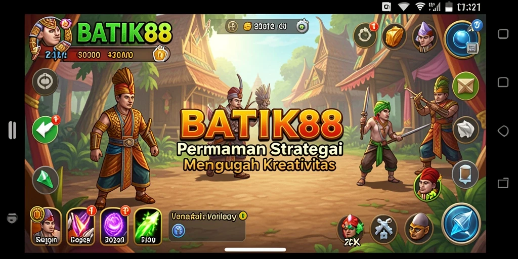 Tampilan gameplay <strong>BATIK88</strong> dengan desain batik yang menakjubkan.