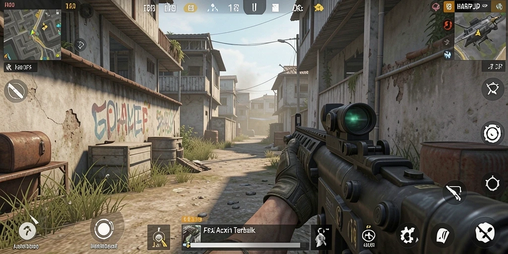 Tangkapan layar menampilkan aksi intens di gameplay FPS.