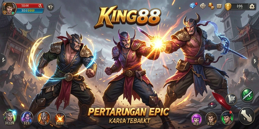 Tangkapan layar KING88 menampilkan aksi pertarungan yang mendebarkan dan karakter keren.