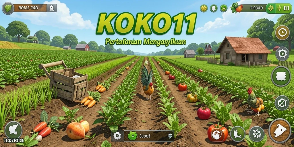 Screenshot gameplay KOKO11 yang menampilkan kesibukan bertani.