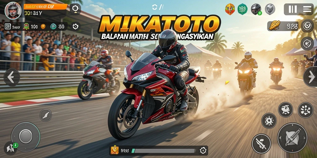 Tampilan gameplay seru dalam MIKATOTO saat adu balap motor.