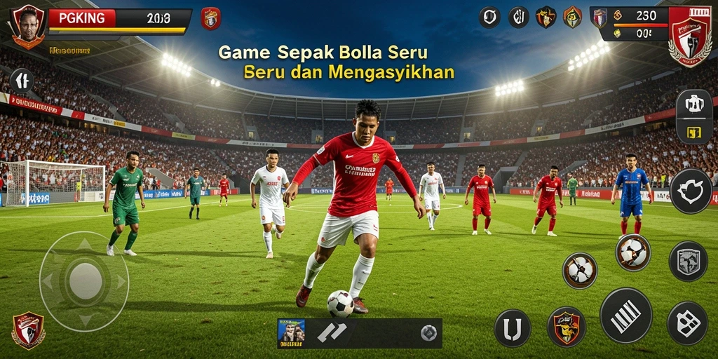 Screenshot PGKING menampilkan aksi sepak bola mendebarkan di lapangan.