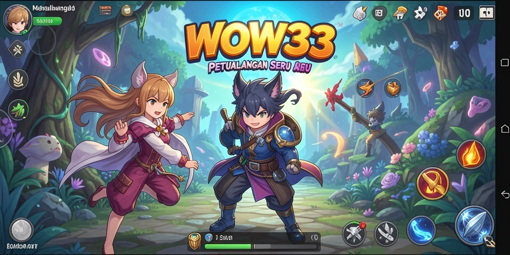 Tampilan gameplay menarik dari WOW33 dengan karakter anime yang beragam.